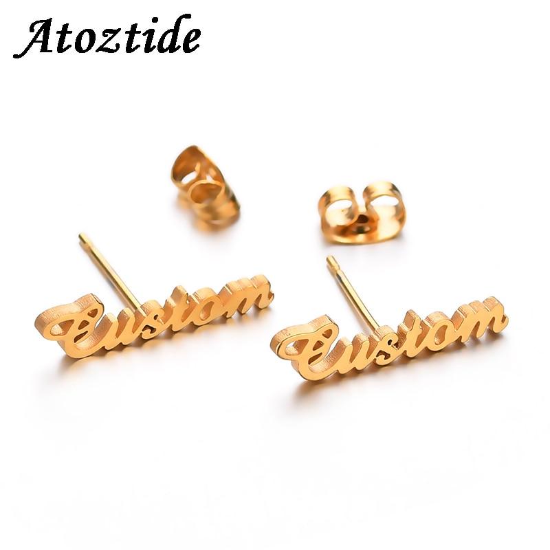 Atoztide Personalized Name Stainless Steel Letter Stud Earrings For Women Fashion Custom Name Piercing Earrings Nameplate