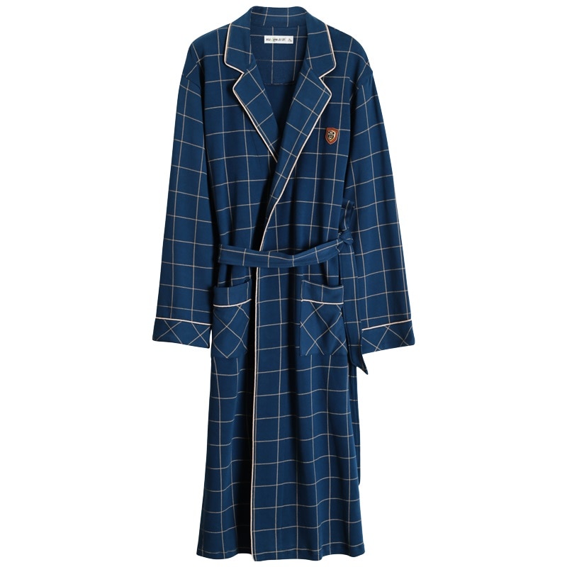 2022 Spring Autumn Bathrobe Men 100% Cotton sleep top Kimono Robes For Male Plaid Robes Long Bath Robe Bride Robe Dressing Gown