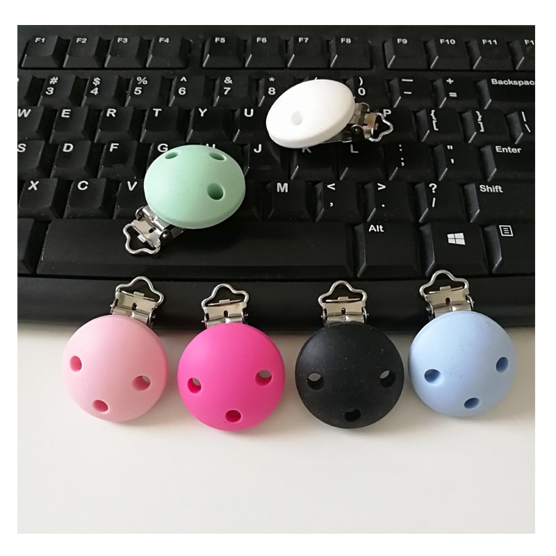 1pc New Round Shaped Pacifier Clip Silicone Bead Baby Teether & wooden teething Accessories Clip Nipple Clasps Toy DIY Bead 
