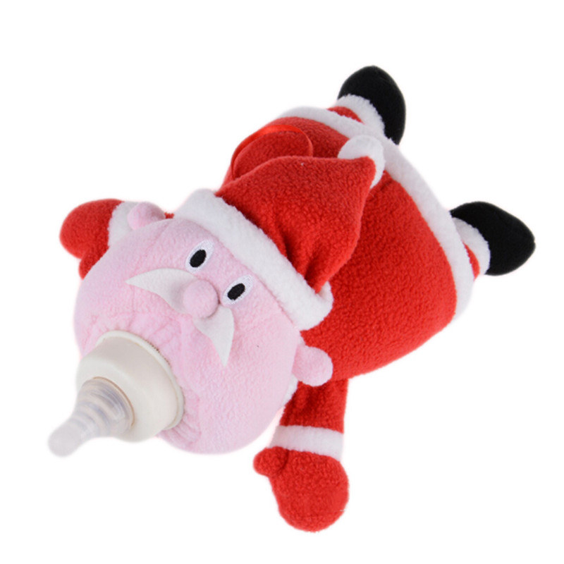 Baby Feeding Bottle Cover Keep Warm Pouch Holder Insulation Bags Red Cartoon Santa Claus Cute Soft Plush