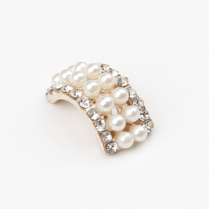 New 10pcs/lot Gold Arched Alloy Button White Pearl Rhinestone Wedding Decoration Clothing Metal Button DIY Jewelry Accessories