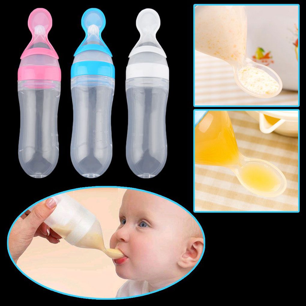 Baby Infant Newborn Toddler Silica Gel Feeding Bottle Spoon Food Supplement Rice Cereal Bottle Child Learn Feeding Drinking