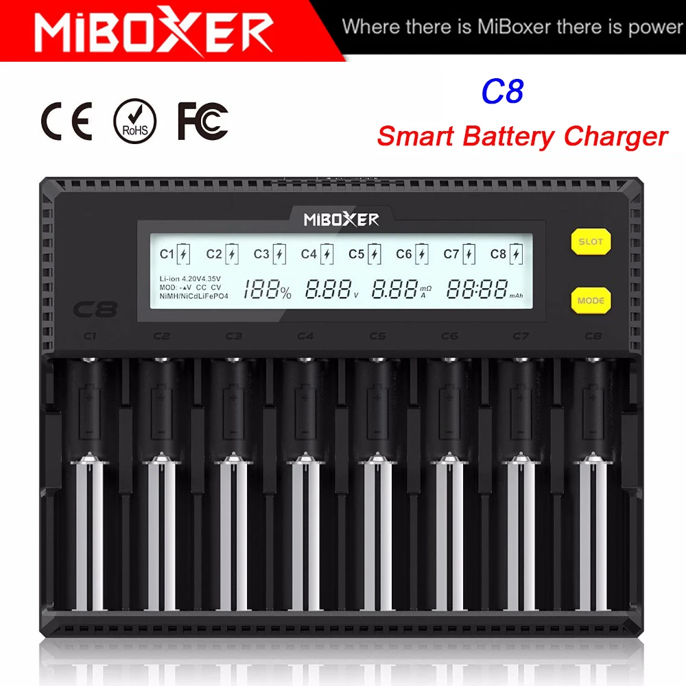 MiBOXER C8 18650 Battery Charger LCD Display 1.5A for Li-ion LiFePO4 Ni-MH Ni-Cd AA 21700 20700
