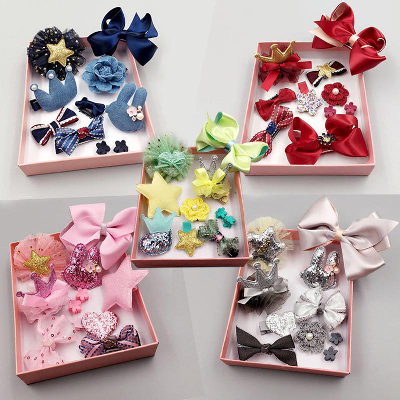 10PCS Kids Baby Girls Lace Bow Hair Clips Flower Barrette HairPins Gift Box Set Girl Hair Pin