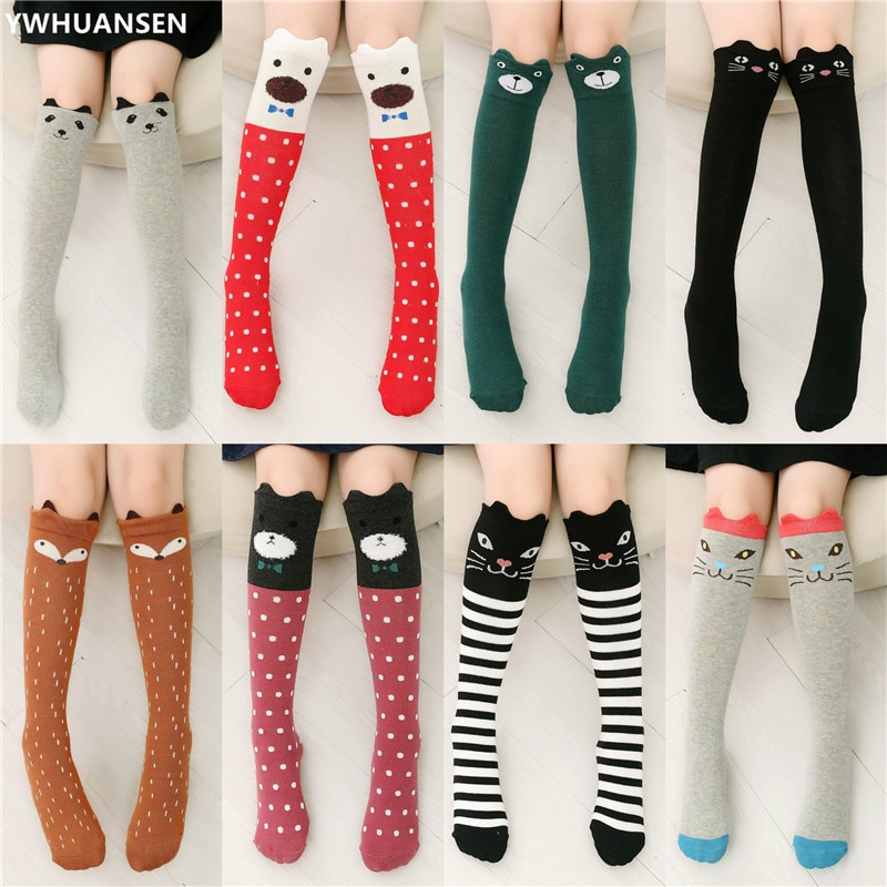 YWHUANSEN 1 Pair 2018 Girls Knee High Socks Animal Cotton Knit Over Calf Socks for Kids Teens Cute Cartoon Children Socks Spring