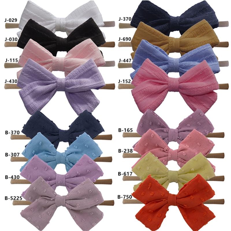 4 PCS Bubble Jacquard Cotton Fabric Bow Headband Toddler Baby Girls Hair Bow Soft Stretchy Nylon Elastic Bands Hair Accessories