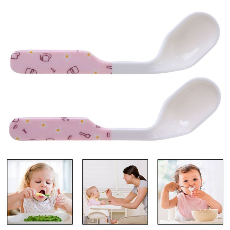Baby Spoon Feeding Training Kids Infant Toddler Scoop Cutlery Tableware Food Bend Head Curved Utensils Children Learning
