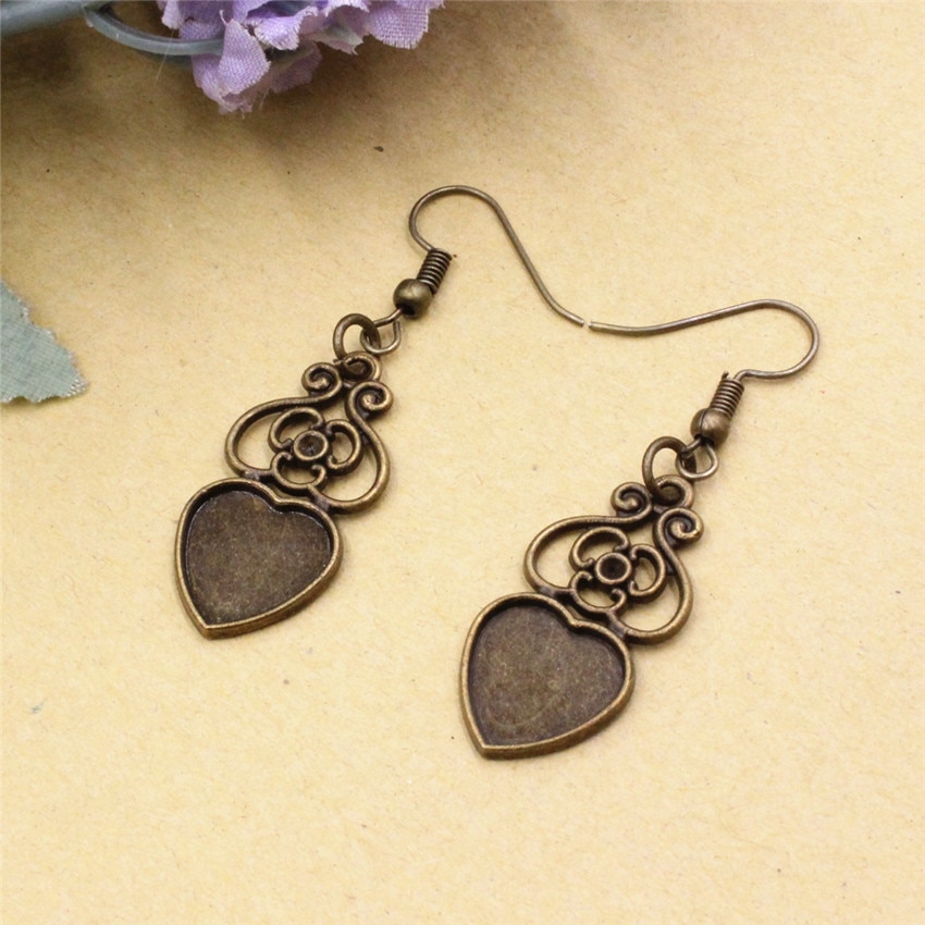 Onebeading Fit 12mm Heart Cabochons Earring Blank Setting Bezel Base For DIY Making Accessories Gift 10 Pcs K05497