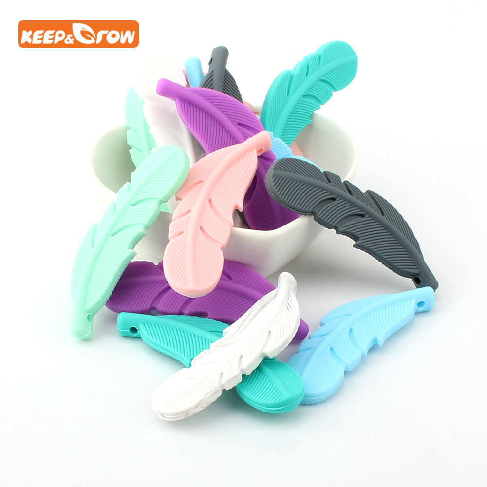 Keep&grow 1pcs Feather Silicone Beads Marble Baby Teethers Food Grade Baby Teething Toys For Pacifier Chain Necklace DIY Mak