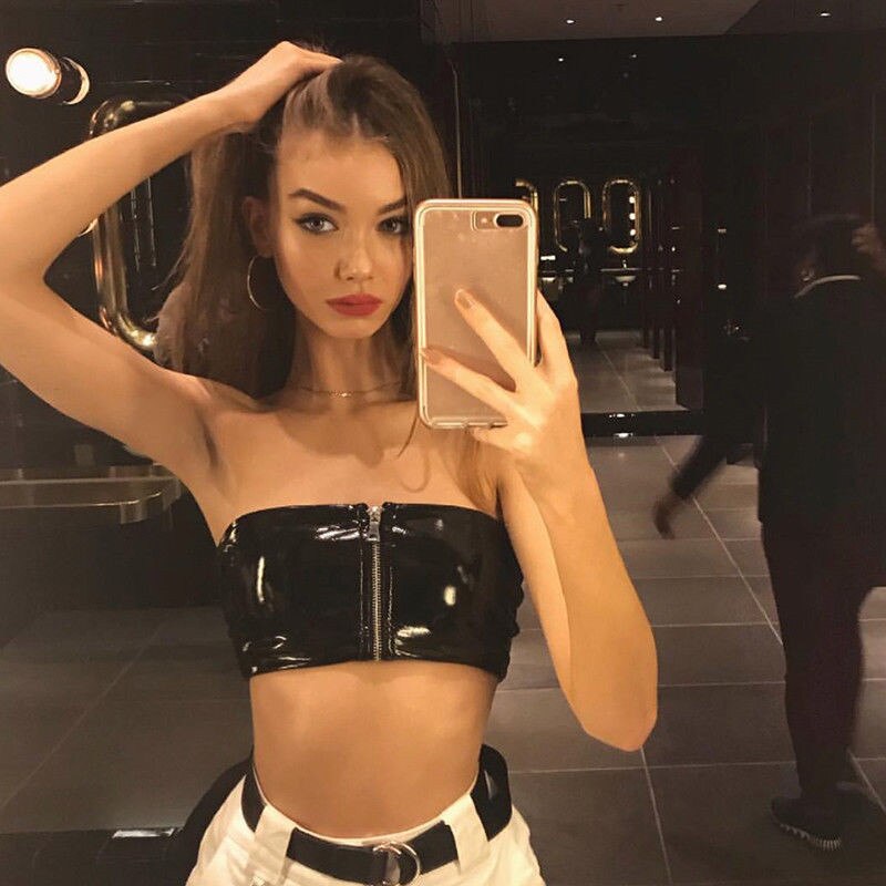 Sexy Strapless Tube Top Women Vogue Black Zipper Cropped Bandeau Tops Underwear Bras 2018 Summer Street Style Crop Tops