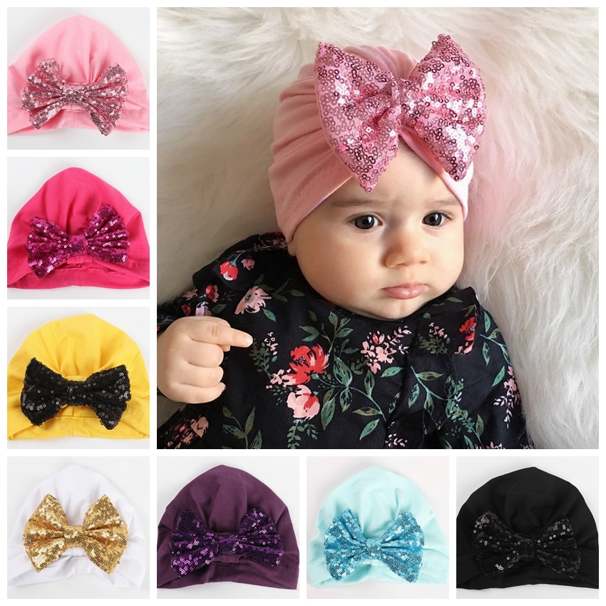 10pcs/lot Newborn Baby Bow Turban Hat Cotton Blend Kids Cap Beanie Hair Bow Knot Handmade Hat Hair Accessories Christmas Gift