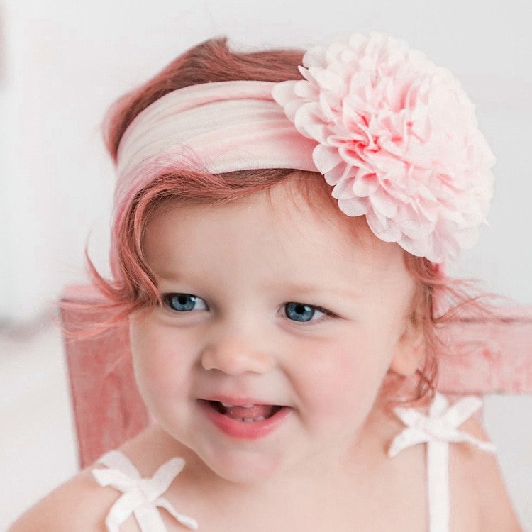 New Toddler Baby Big Chiffon Flower Headbands Elastic Nylon Wide Hair Band For Baby Christmas Hair Accessories Turban Headwraps