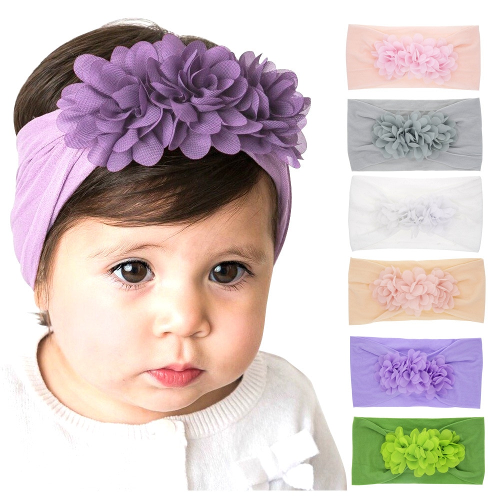 New Baby Girl Headbands Three Mini Chiffon Flower Hair Bows Elastic Soft Nylon Wide Hair Band Christmas Hair Accessories