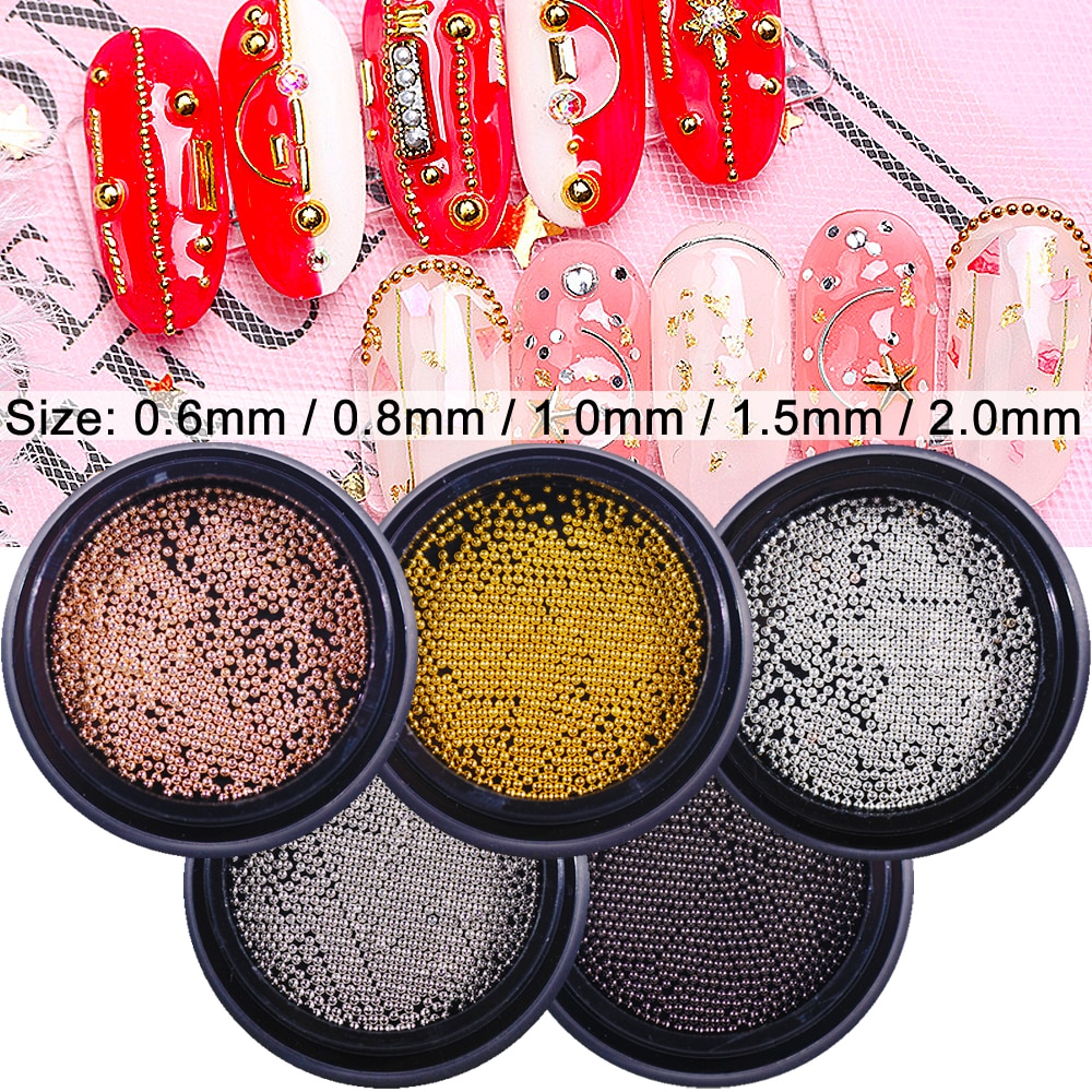 Metal Micro Beads Stainless Steel 0.6mm-2.0mm Nails Art Caviar Beads 3D DIY Gold/Silver/Rose Gold/Silver Grey Nail Art Accessory