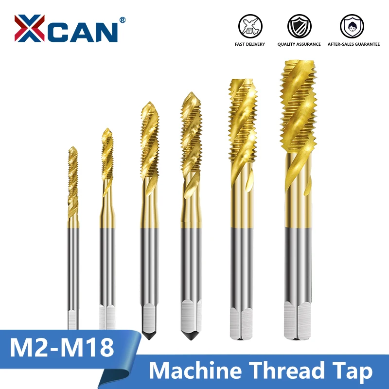 XCAN HSS Steel Screw Tap Titanium Coated Spiral Metric Thread Tap M2-M18 Machine Plug Tap HSS6542