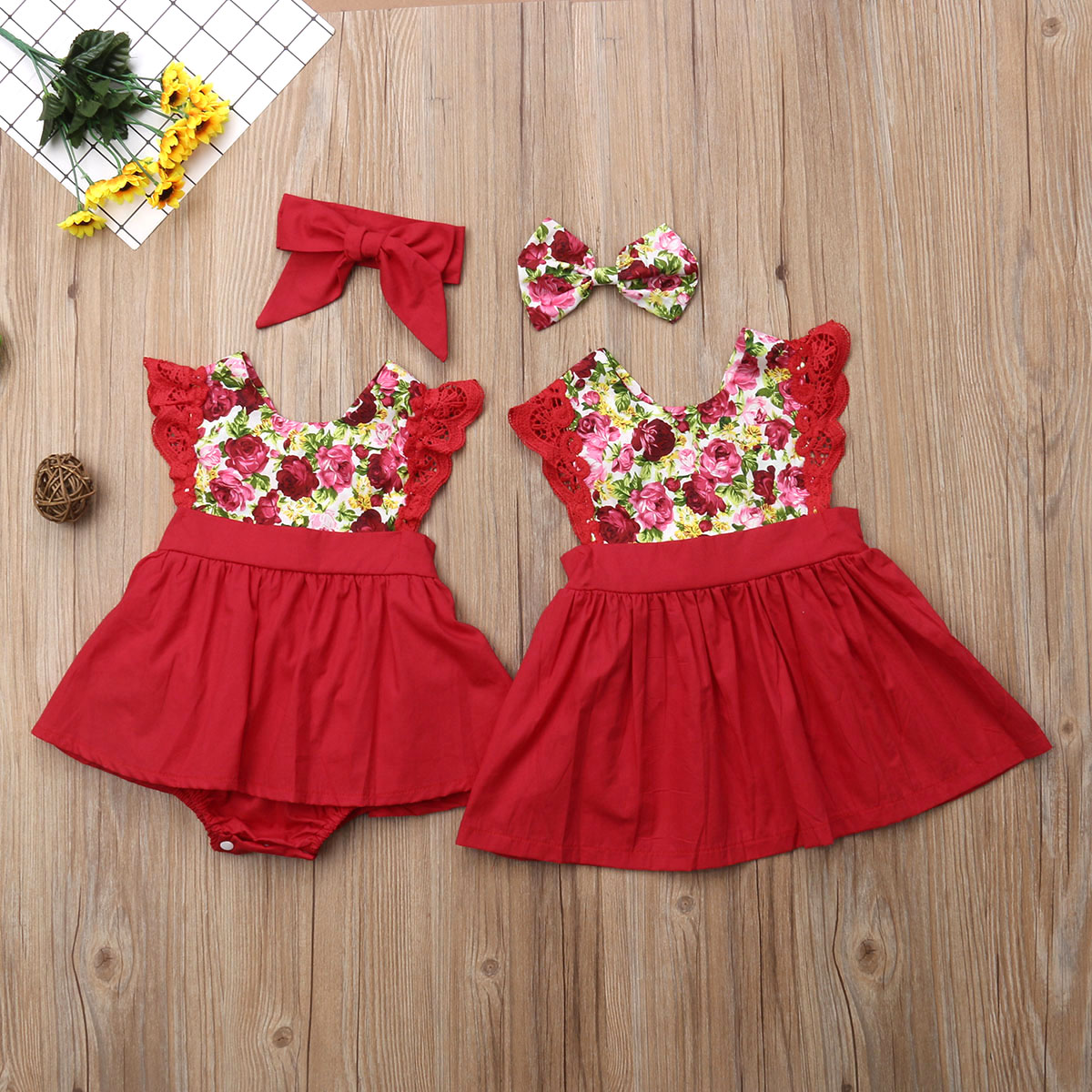 Little Girls Sister Matching Outfits Xmas Gift Toddler Baby Girl Kid Lace Romper Dress Party Dresses Princess Clothing