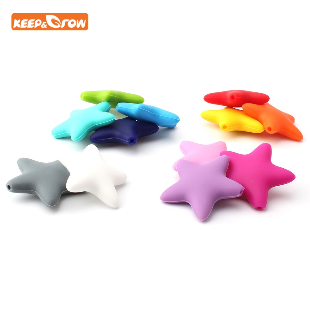 Stars Silicone Beads 12Colors Baby Teethers Food Grade Baby Teething Chew Pearl Toys for Pacifier Chain Necklace DIY Accessories