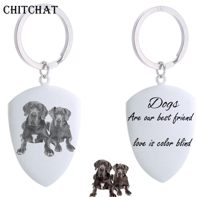 Custom Dog Tag Photo Keychain Stainless Steel Engraved Photograph Text DIY Key Chain For Love Dog Keepsake