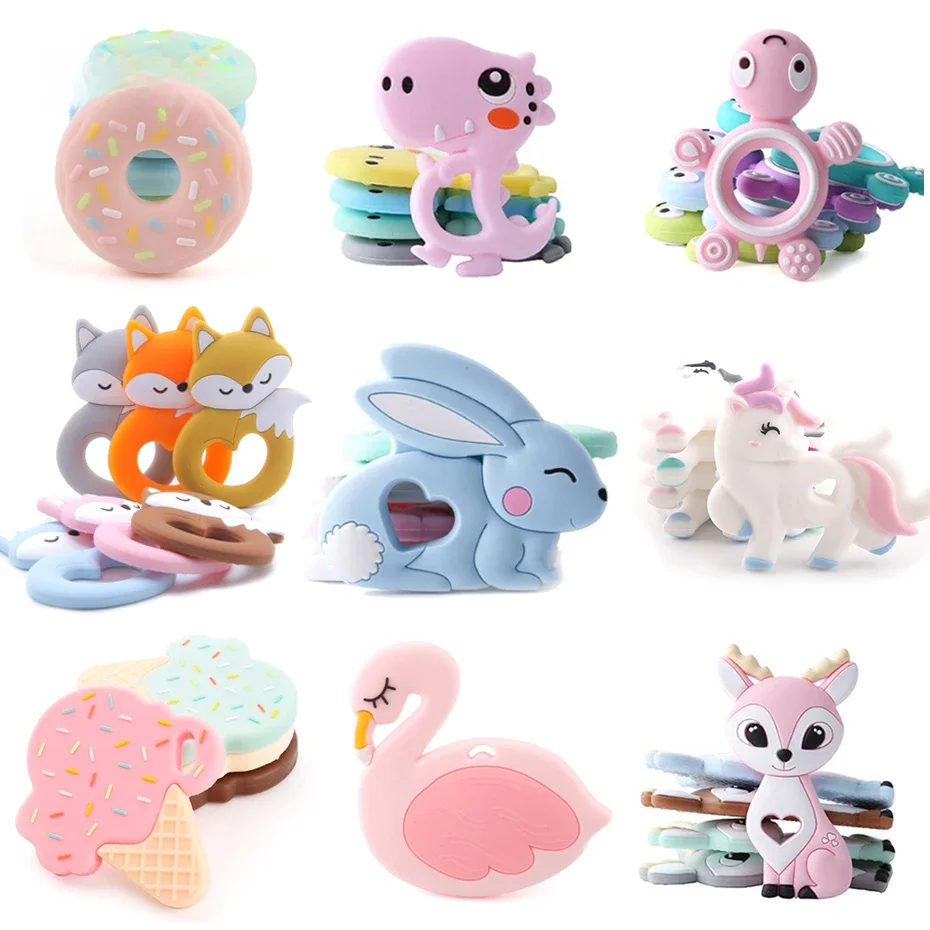Bopoobo 1PCS Baby Teether Silicone Rabbit Food Grade Bunny Teether Nursing Teething Necklace