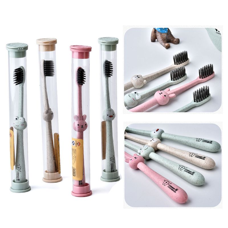 Children Baby Toothbrush Cartoon Handle Oral Bamboo Charcoal Brush Care Natural Wheat Straw Degradable Christmas Gifts