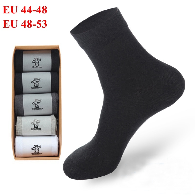 5 Pairs Large Size EU 48-53 Comfortable Crew Mens Socks White Gray Black Breathable EU 44-48 Autumn Winter Men's Cotton Soc