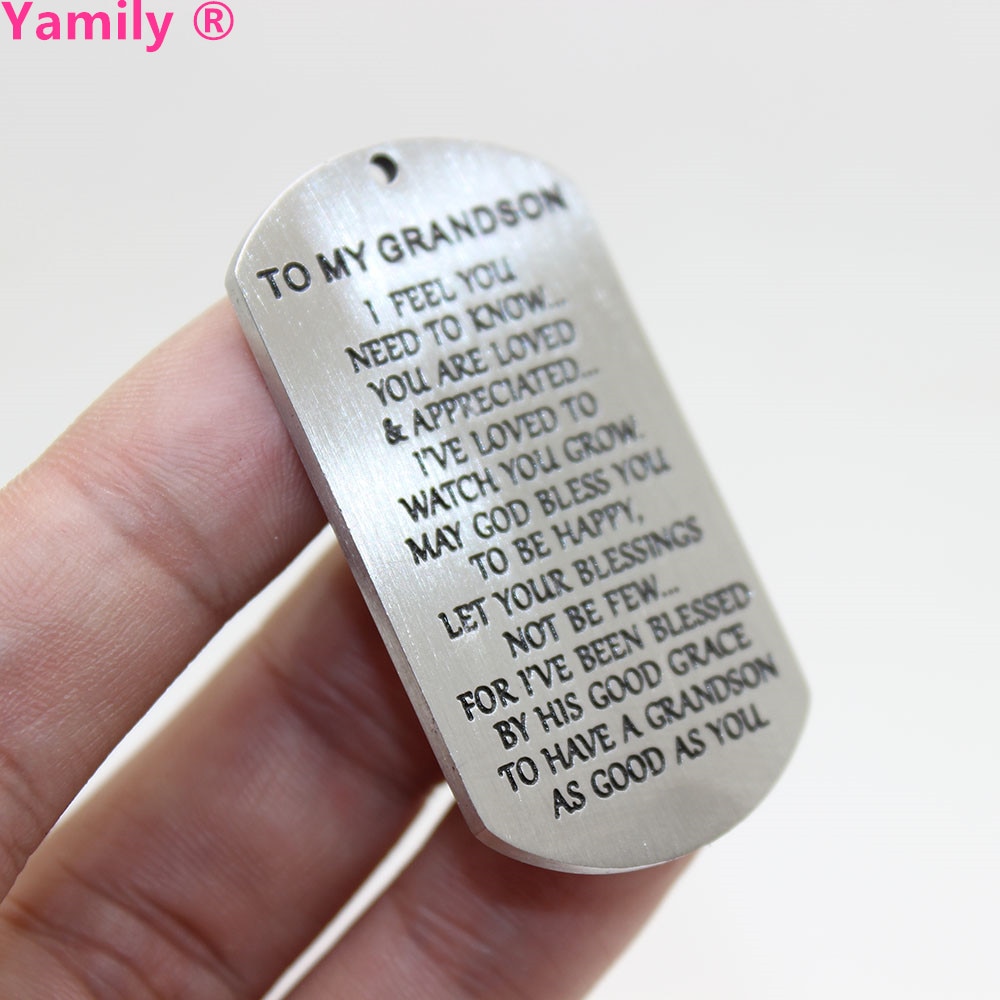 Yamily 1pcs/ 49x28mm to my grandson Engraved Stainless Steel Double sided charm pendant for necklace diy jewelry