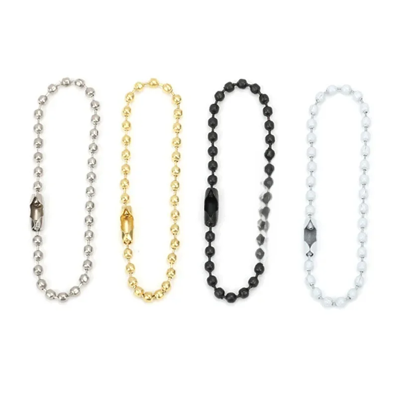 20/50pcs Gold/White Round Ball Bead Chains 12cm 15cm Length Dog Tag Bulk Chains With Connector For