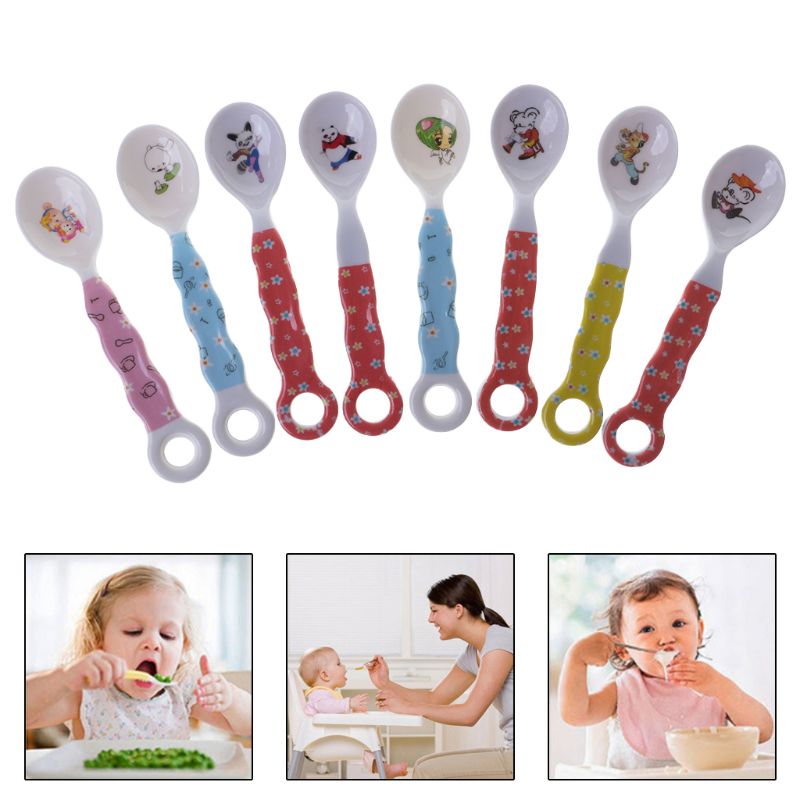 Baby Spoon Newborn Feeding Food Cutlery Spoons Infant Food Grade Durable Dishes Safe Non Slip Random Color Supplies