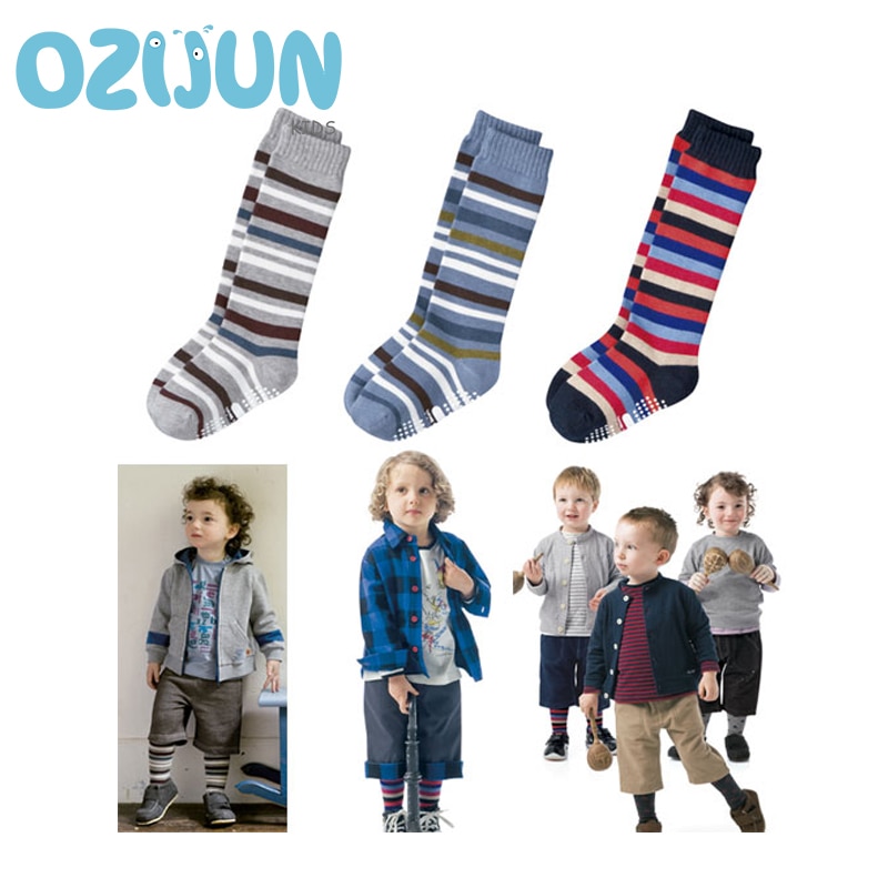 3 Pairs/lot Baby Boys Classic Striped Anti-slip Knee High Socks Kids Boys 2-3/3-6Years Cotton Socks For Children