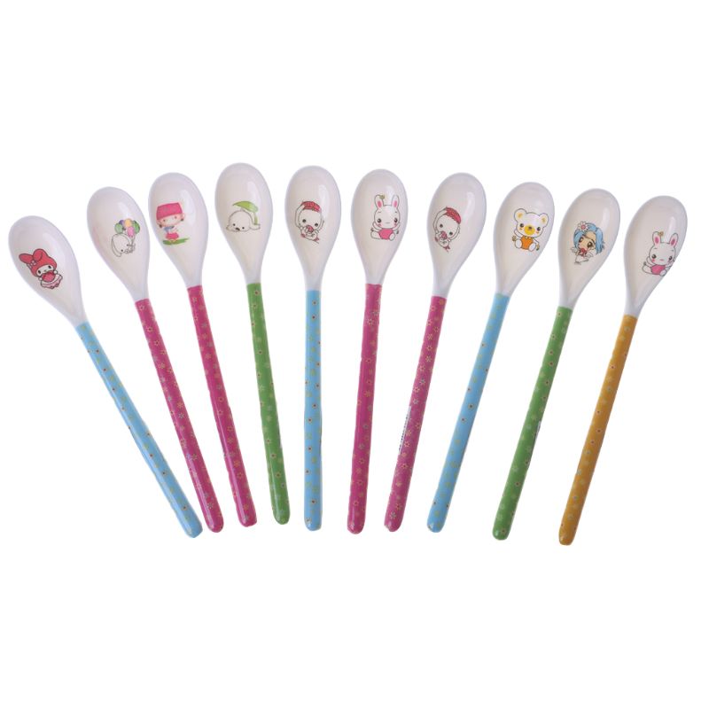 Baby Spoon Long Handle Feeding Newborn Infant Cartoon Food Grade Dishes Cutlery Spoons Safe Non Toxic Accessories