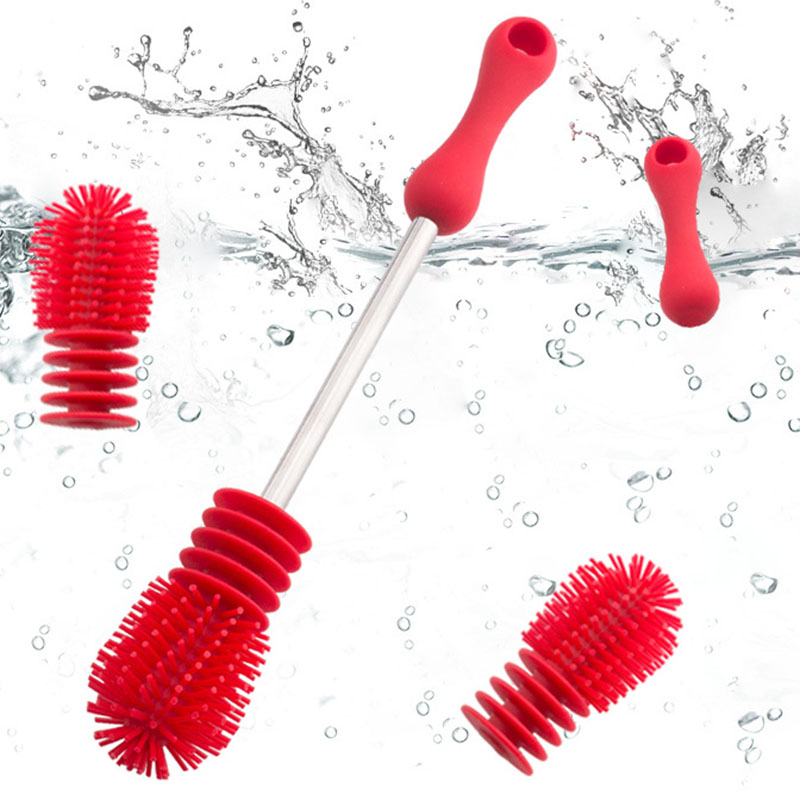 Hot Sale High Quality New Multifunctional Silicone Brush Cleaning Rotary Long Handle Scrubbing Feeding-bottle Brush