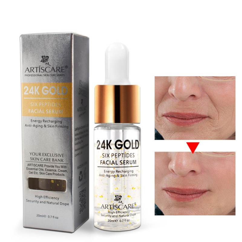 24k Gold Six Peptides Serum Whitening Moisturizing Hyaluronic Acid Serum For Face Anti-Wrinkles Facial Skin Care 20ml