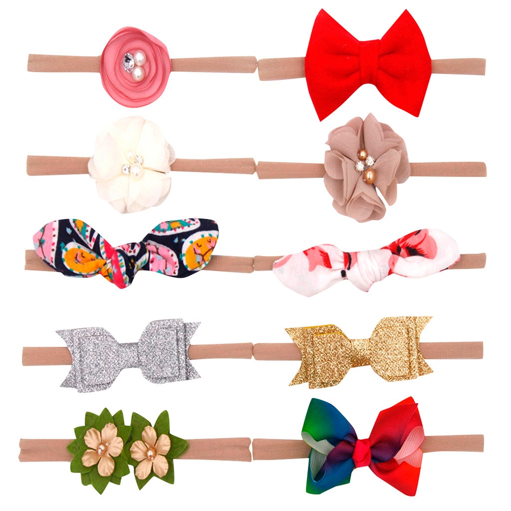 Cute 10pcs/lot Kids Infant Baby Girls Headwear Cute Bow Knot Flower Hairband Toddler Girl Hair Accessories Set Cute Gift Set