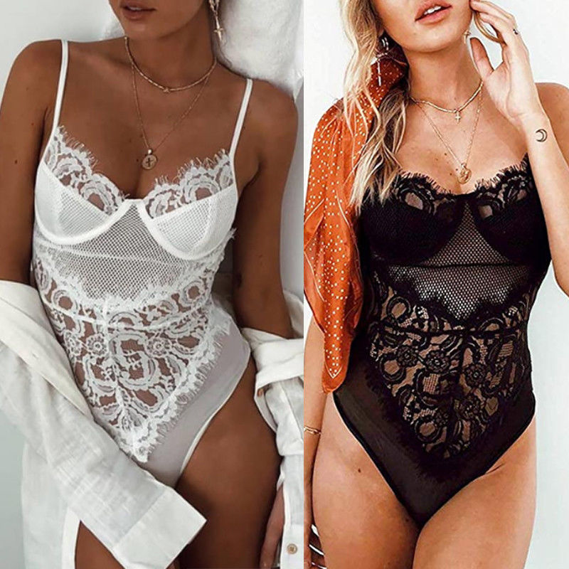 NEW Women's Sexy Lingerie V Neck Babydoll Sleepwear Underwear Lace Hollow Out Bodysuit