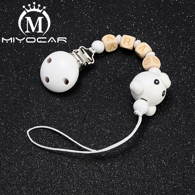 MIYOCAR lovely safe wood bear pacifier clip holder pacifier holder with any name can make SP017