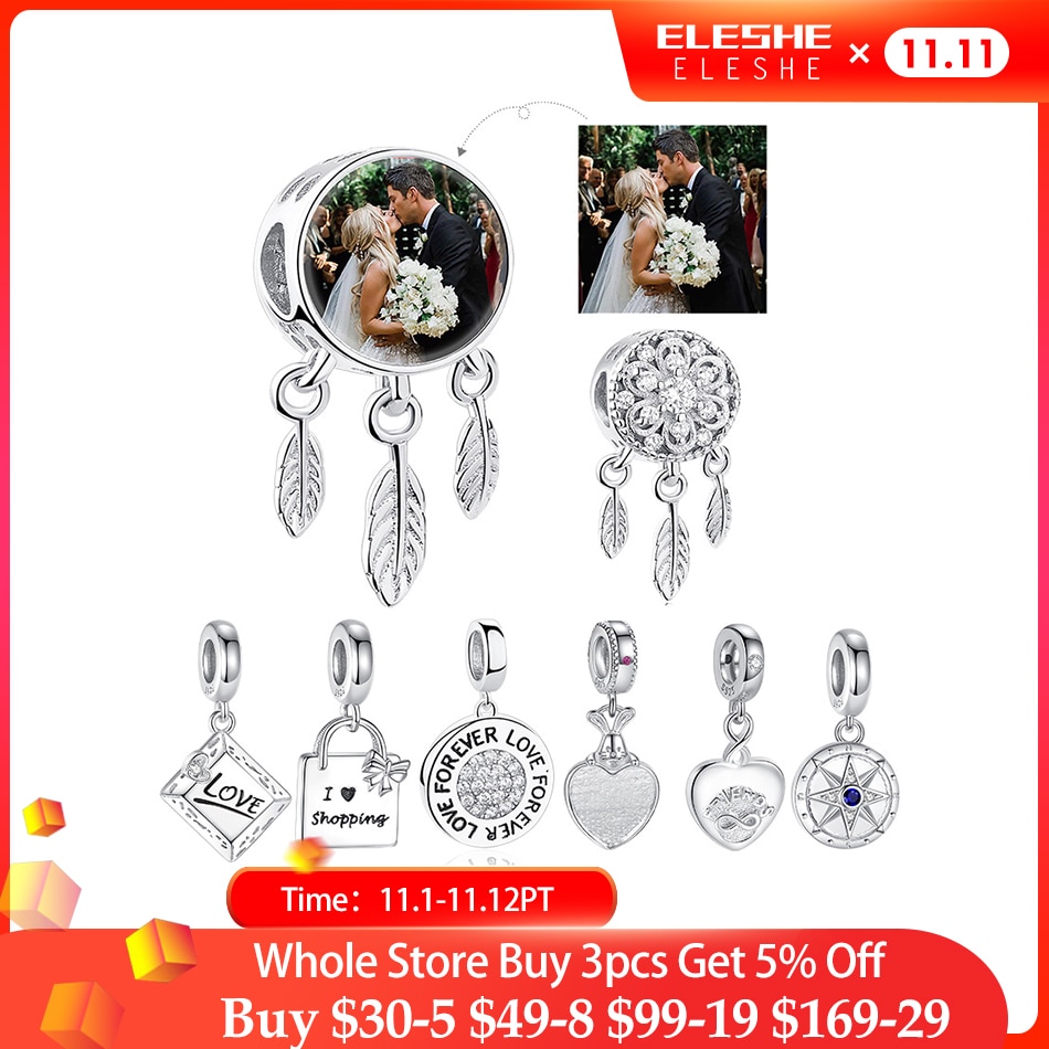 ELESHE Custom Photo 925 Sterling Silver Dreamcatcher Holder Beads Fit Original Charm Bracelet Necklace DIY Personalized Jewelry