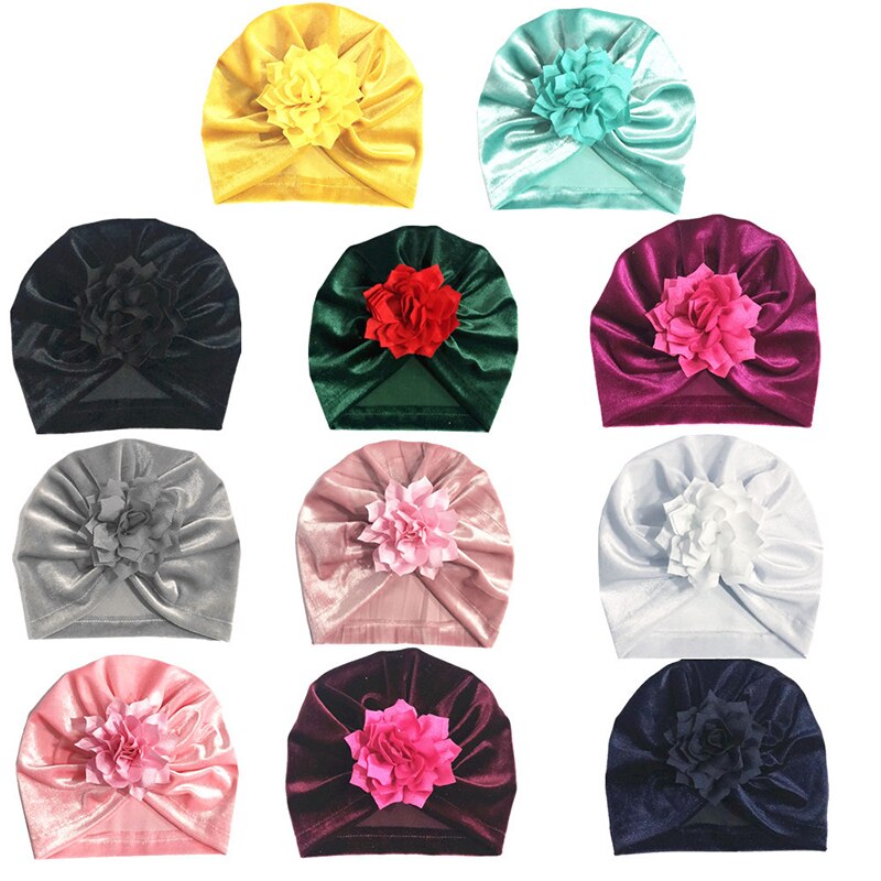 Yundfly New Flower Baby Girl Hat Velvet Winter Beanie Cap Kids Turban Hats Girls Newborn Photography Props