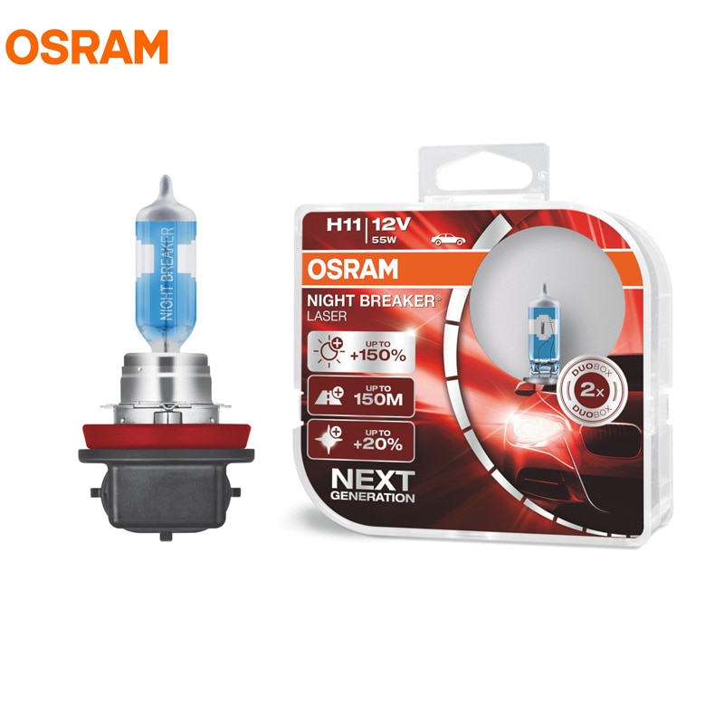 OSRAM H11 12V 55W New Night Breaker Laser Next Generation Auto Bulbs Halogen Headlight +150 More Brightness 64211NL, 2X