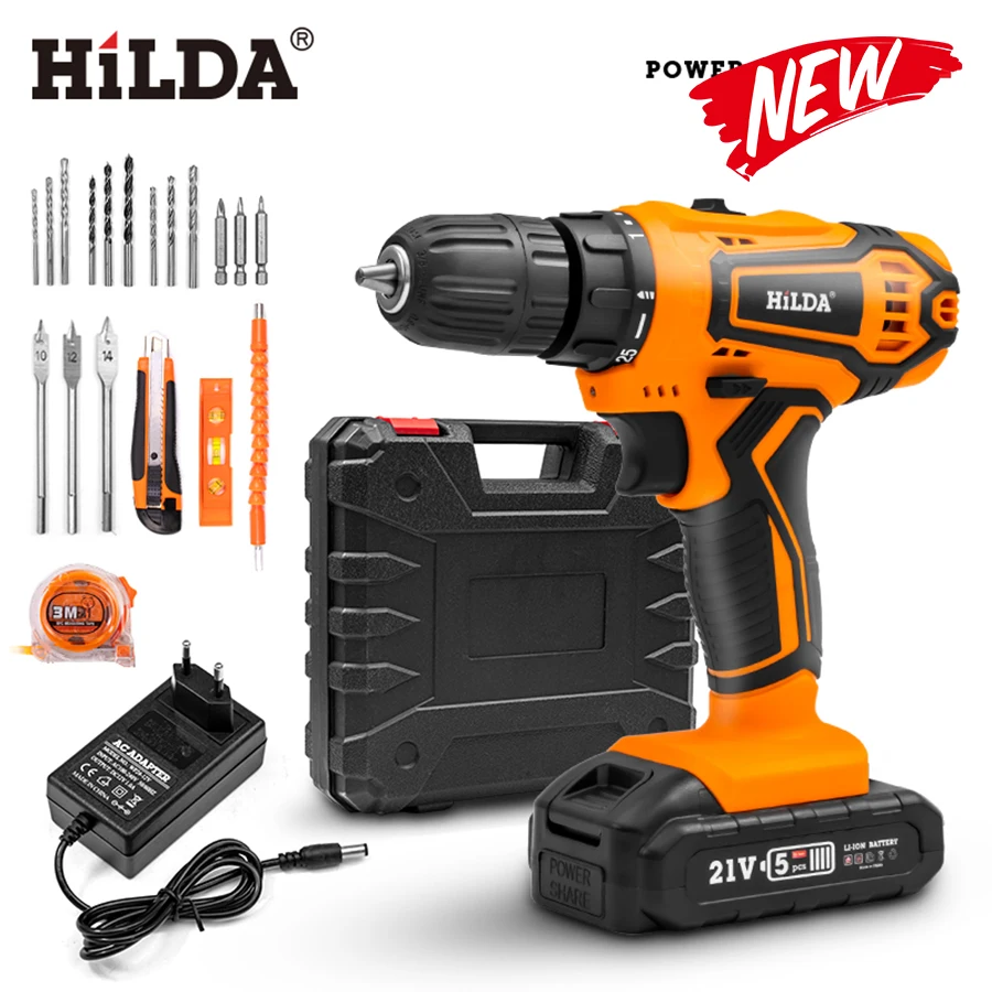 HILDA Electric Drill Cordless Screwdriver Lithium Battery  Mini Drill Cordless Screwdriver Power