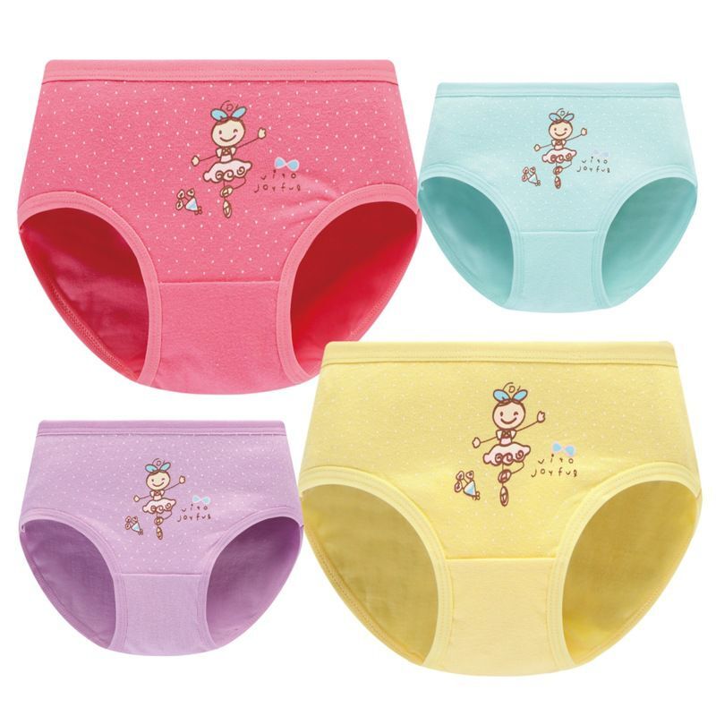 4 Pcs/lot Kids Cotton Briefs Girls Panties Cartoon Pattern Underpants Candy Colors Triangle Girls Underwear 2-10 Years