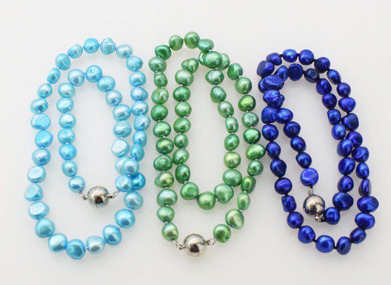 freshwater pearl blue /green baroque 7-9mm necklace 16inch wholesale beads nature FPPJ woman 2018