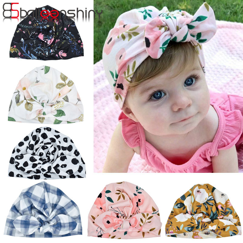 BalleenShiny Newborn Baby Hat Flower Bowknot Baby Cap Infant Girl Hospital Cap Soft Cotton Toddler Knit Newborn Baby Photo Props