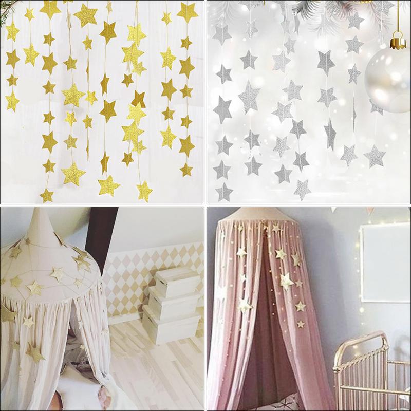 Gold Stars Hanging Decoration Crib Net Garland Children's Rooms Mosquito Nets Sparkling Star Garland Bunting for Weddings P