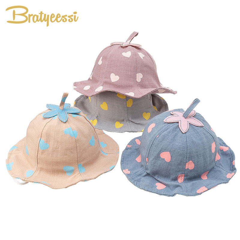 Cute Baby Hat for Girls Cotton Heart Print Children Cap for Boy Spring Summer Baby Girl Hat Accessories Print Baby Bonnet