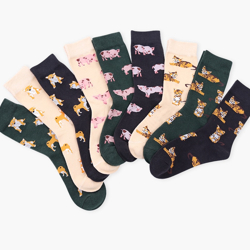 Skinfullysweet Ladies Socks Cute Cotton Animal Shiba Inu Orange Cat Pig Happy Cartoon Funny Socks Novelty Kawaii Cat Girl