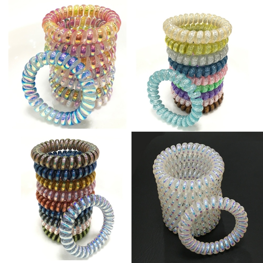 4 PCS Colorful Coil Hair Ties Elastic Women Girls Rubber Spiral Shape Hair Ring Bands Ponytail Holders Telephone Wire Hair Rope