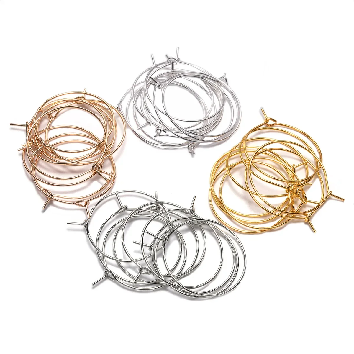 50pcs/lot 20 25 30 35 mm  KC Gold Hoops Earrings Big Circle Ear Wire Hoops Earrings Wires For DIY