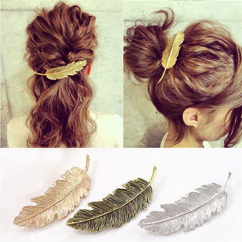 Fashion Alloy Leaf Shape Hair Clip Hairpin Barrette Feather Hair Claw Hair Styling Tool Ornament Party Decoration Hair Accessory