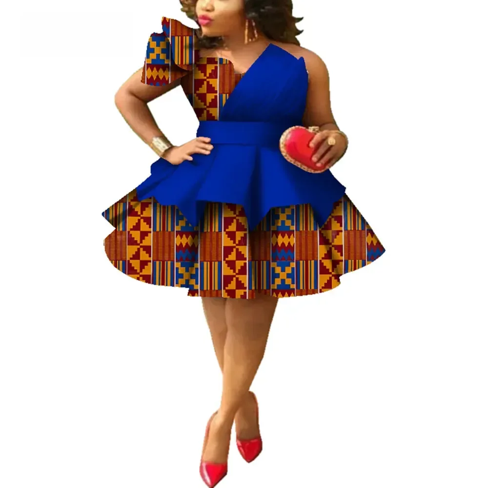 African Dresses for Women Ankara Print Strapless Multi-layer Dresses Dashiki Party Wedding Evening