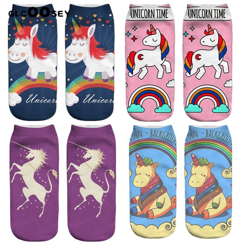 Summer 1 Pairs 3D Unicorn Printed Ladies Female Adult Socks Harajuku Style Animal Women Girls Funny Cute Socks Pony EU 34-42
